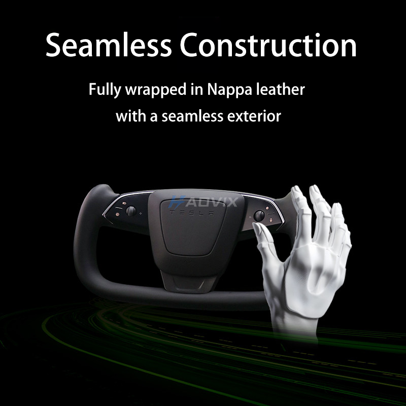 Haovix Premium Nappa Leather Yoke Steering Wheel 3.0 For Tesla Model 3 Highland / Model Y Juniper