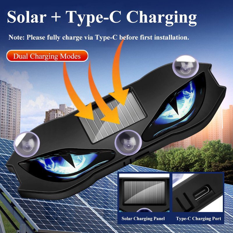 Haovix Solar Devil Eyes LED Car Window Light – Animated Rear Windshield Light with Suction Cup Mount