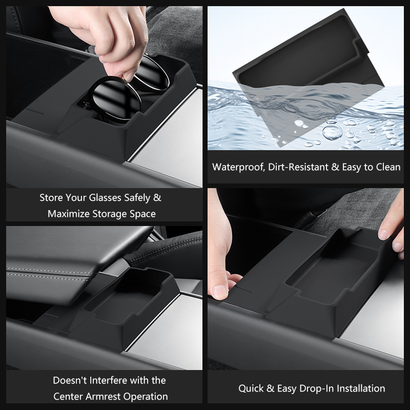 Haovix Center Console Glasses Organizer Tray for Tesla Model 3 Highland & Model Y Juniper