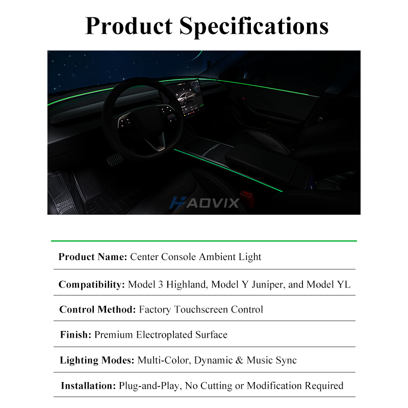 Haovix Tesla Steering Wheel Ambient Light Kit for Model 3 Highland, Model Y Juniper & Model YL
