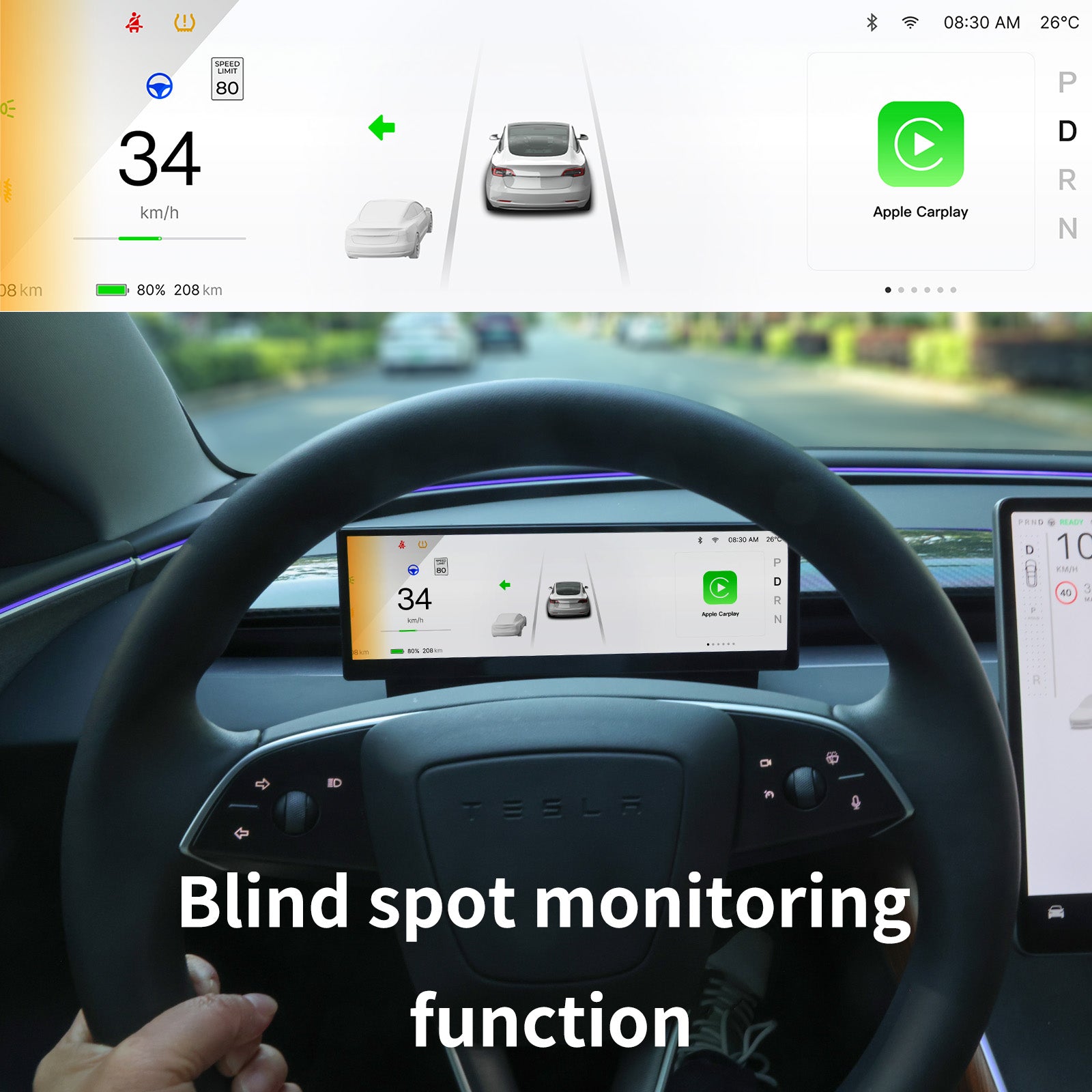 Haovix 10.88-Inch Heads Up Display Smart Dashboard Touch Screen Instrument Cluster For Model Y/ Y Juniper & Model 3/3 Highland
