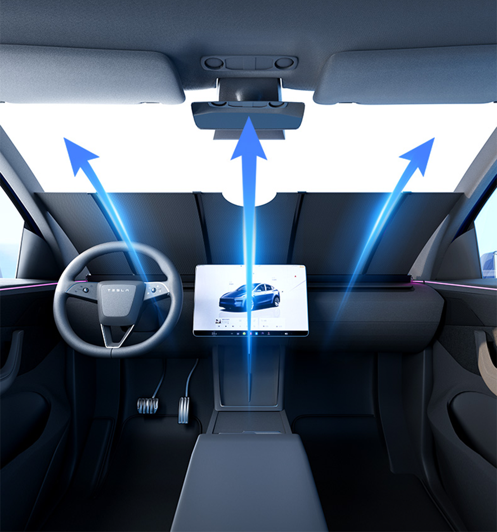 HAOVIX Fully Automatic Front Windshield Sunshade for Tesla Model 3, Model 3 Highland, Model Y & Model Y Juniper