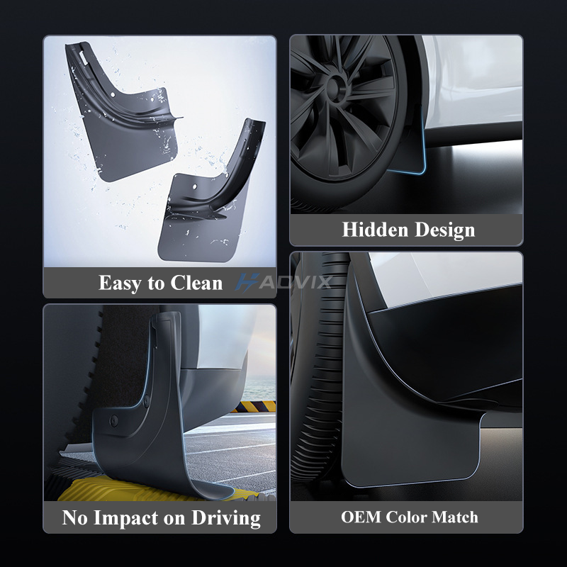 Haovix Mud Flaps No-Drill TPE Front & Rear Wheel Splash Guards For Model Y Juniper & Model 3 Highland