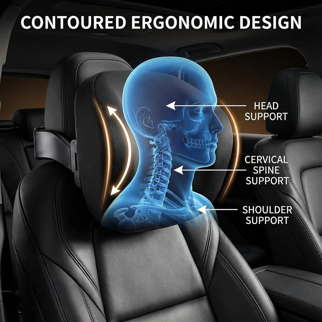 Haovix Adjustable Memory Foam Headrest for Tesla Model 3 & Y | 10cm Ergonomic Neck Support Cushion