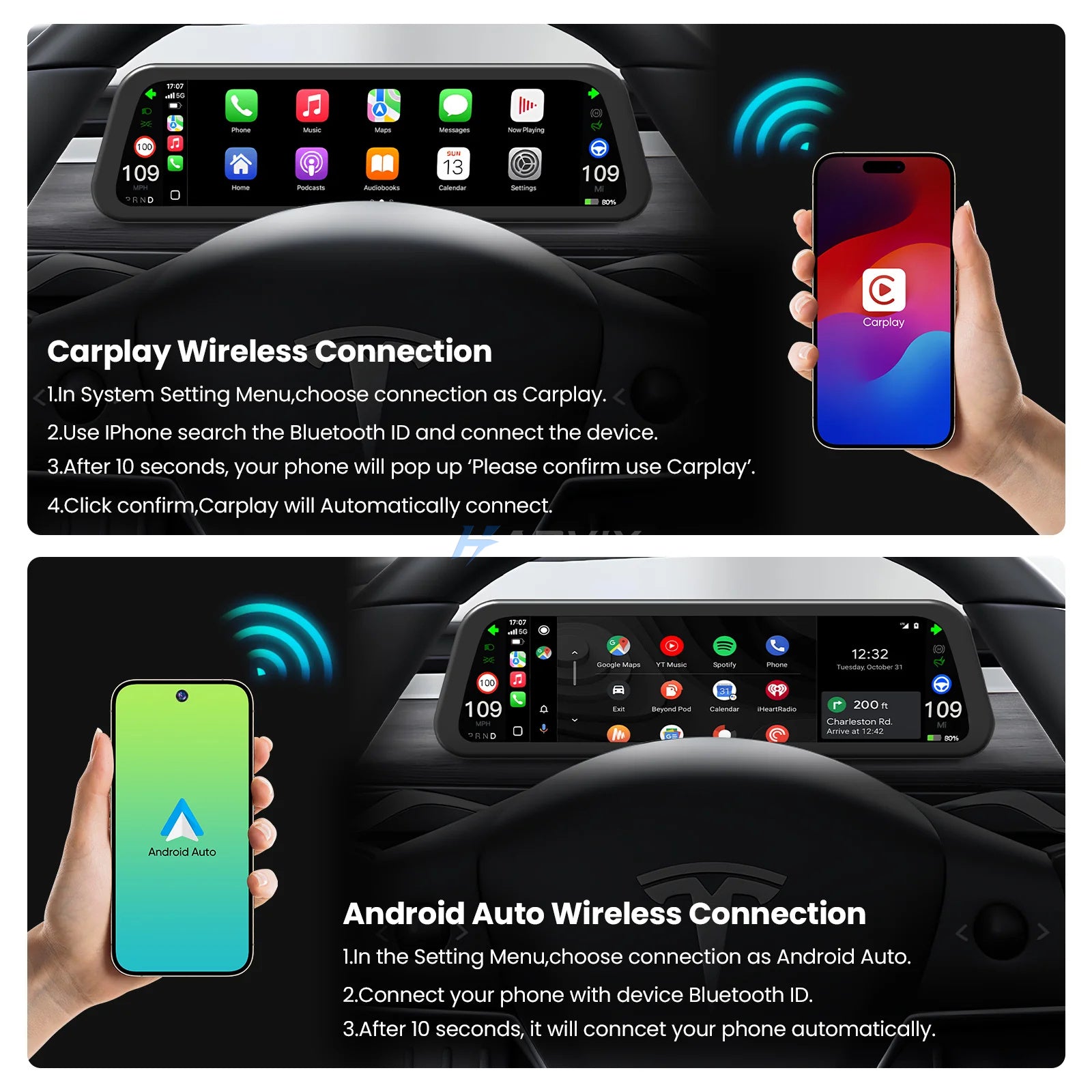 Haovix H96 9.6-inch CarPlay Screen Dashboard Touchscreen Display For Tesla Model 3/Y /Model Y Juniper/Model 3 Highland