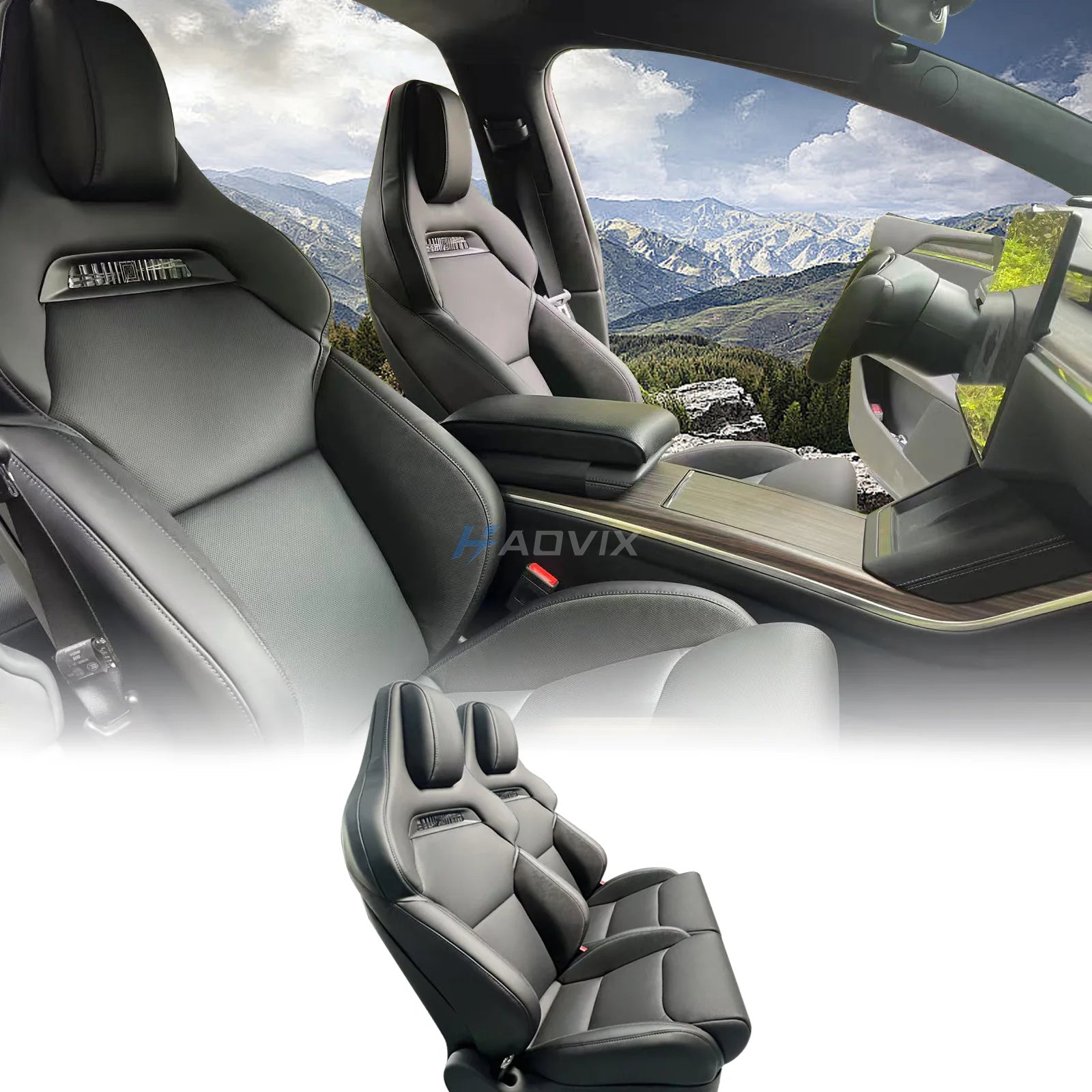 Haovix Plaid-Style Performance Sport Seats Nappa Leather for Tesla Model X/S (2021–2023)