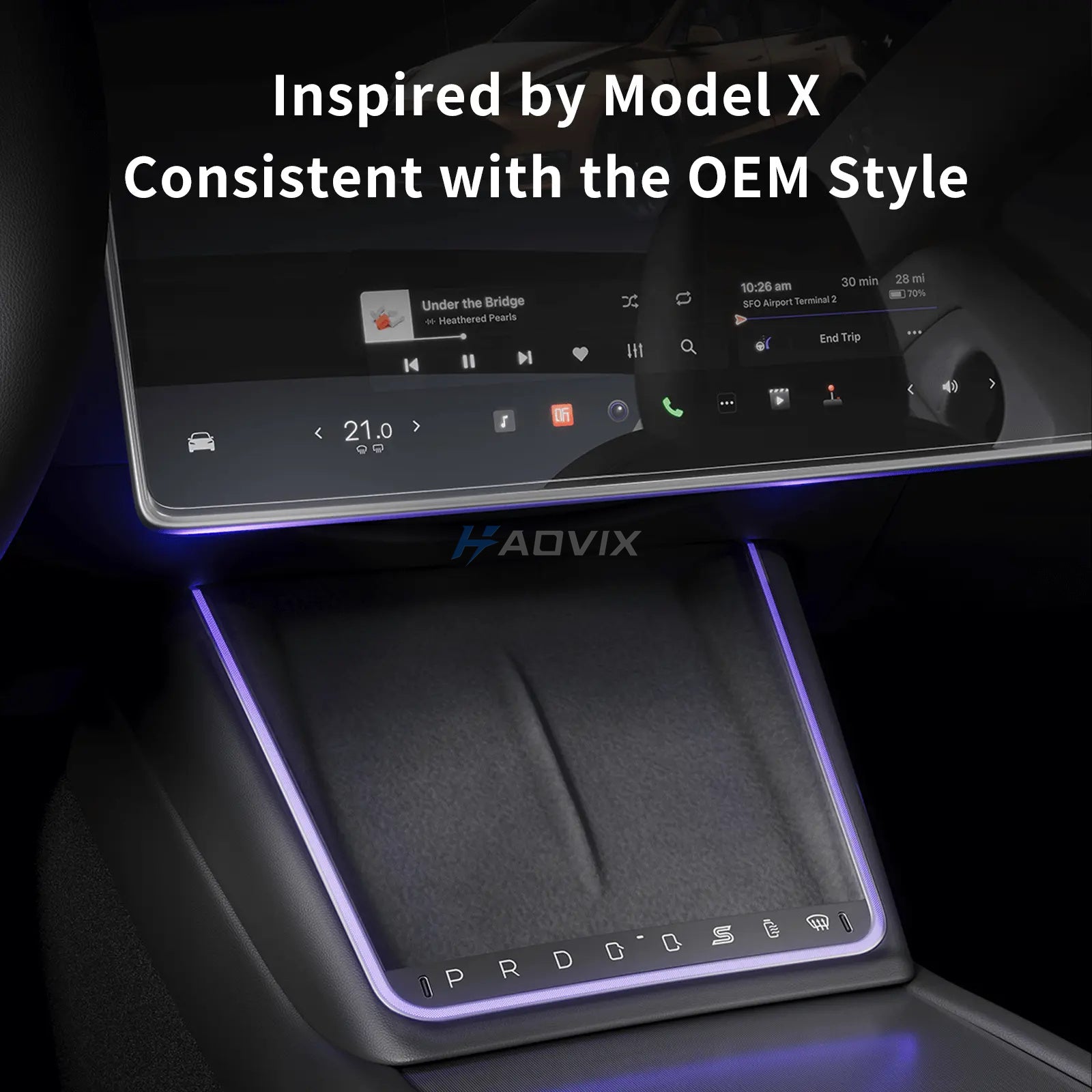 Haovix Center Console Wireless Charger with Shortcut Buttons & Ambient LED For Model 3 Highland/Model Y Juniper