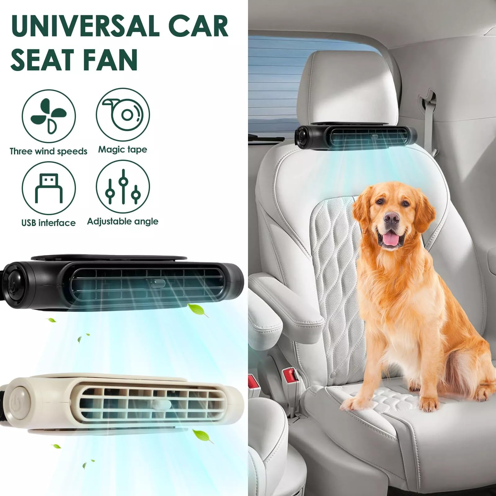 Haovix Portable Car Headrest Fan – USB Car Seat Cooling Fan for Front & Rear Seats for SUV, RV, Sedan & Truck