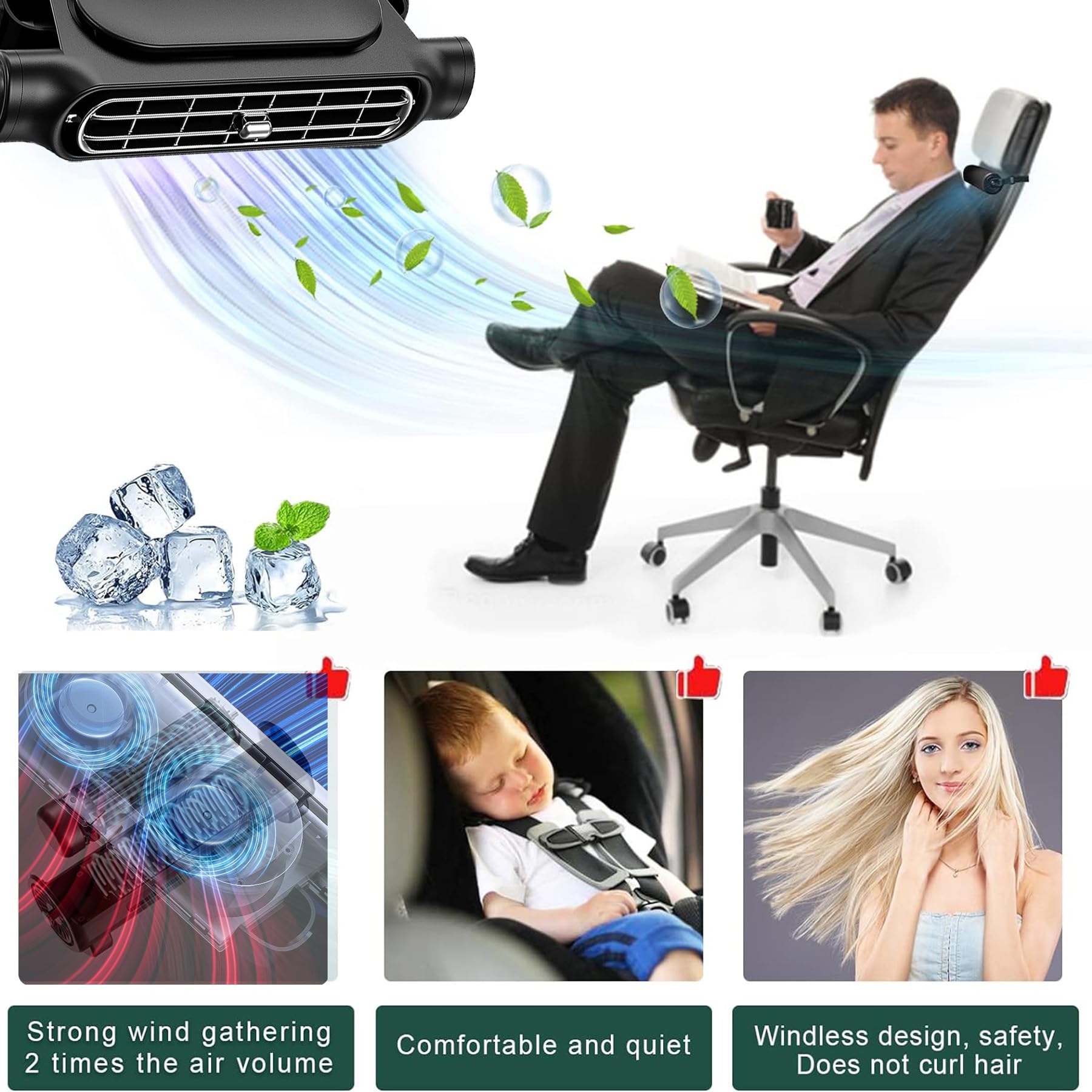 Haovix Portable Car Headrest Fan – USB Car Seat Cooling Fan for Front & Rear Seats for SUV, RV, Sedan & Truck