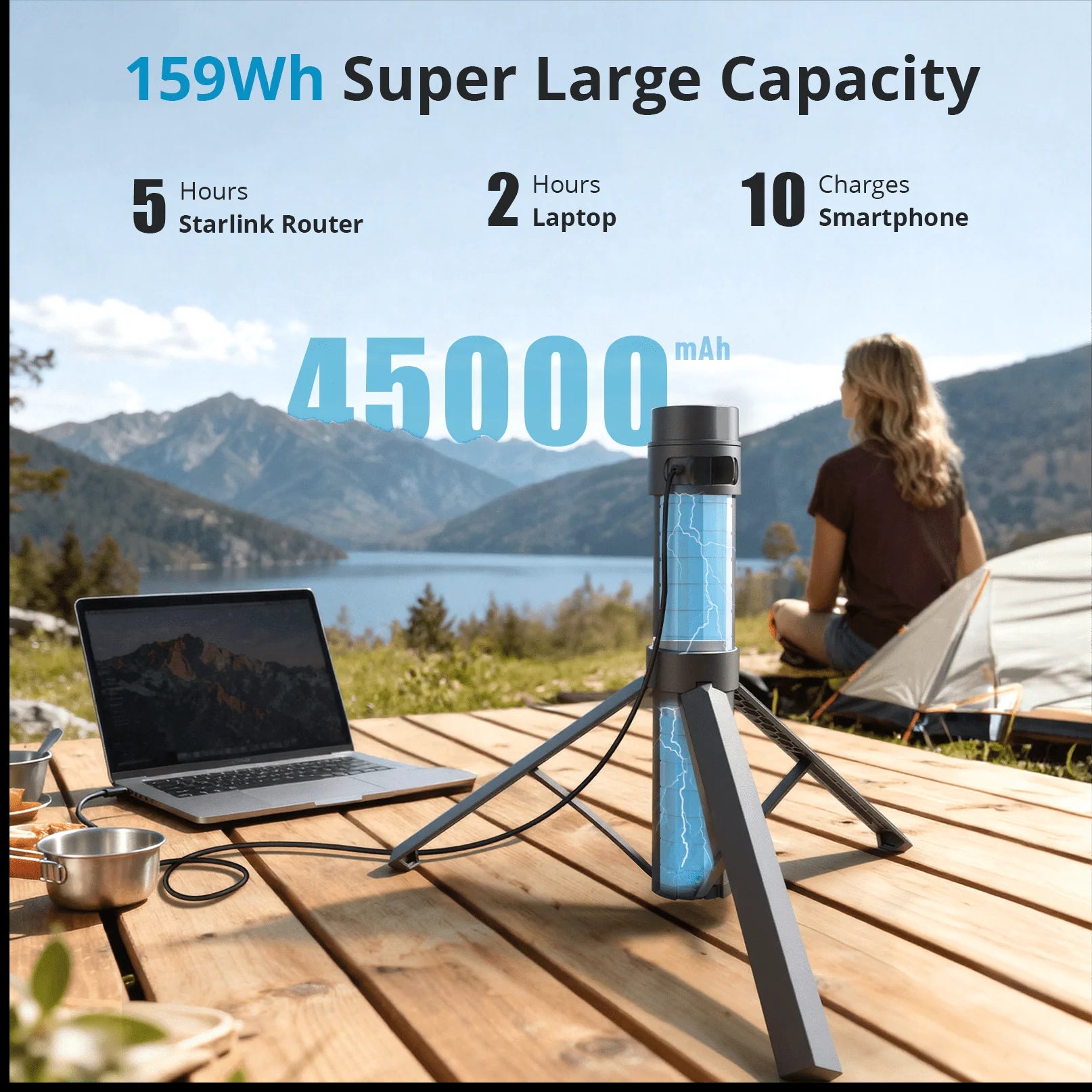 Haovix Starlink Mini Power Stand with Integrated Tripod | 45,000mAh Portable Battery Mount