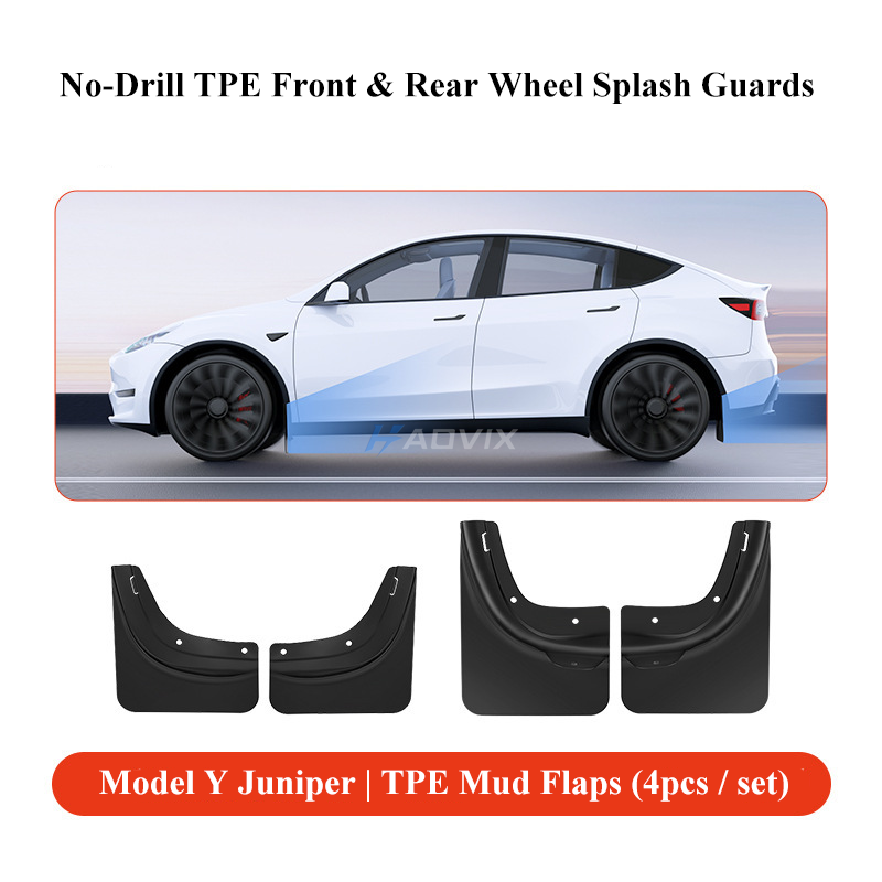 Haovix Mud Flaps No-Drill TPE Front & Rear Wheel Splash Guards For Model Y Juniper & Model 3 Highland