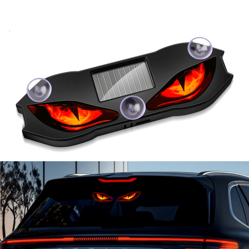 Haovix Solar Devil Eyes LED Car Window Light – Animated Rear Windshield Light with Suction Cup Mount