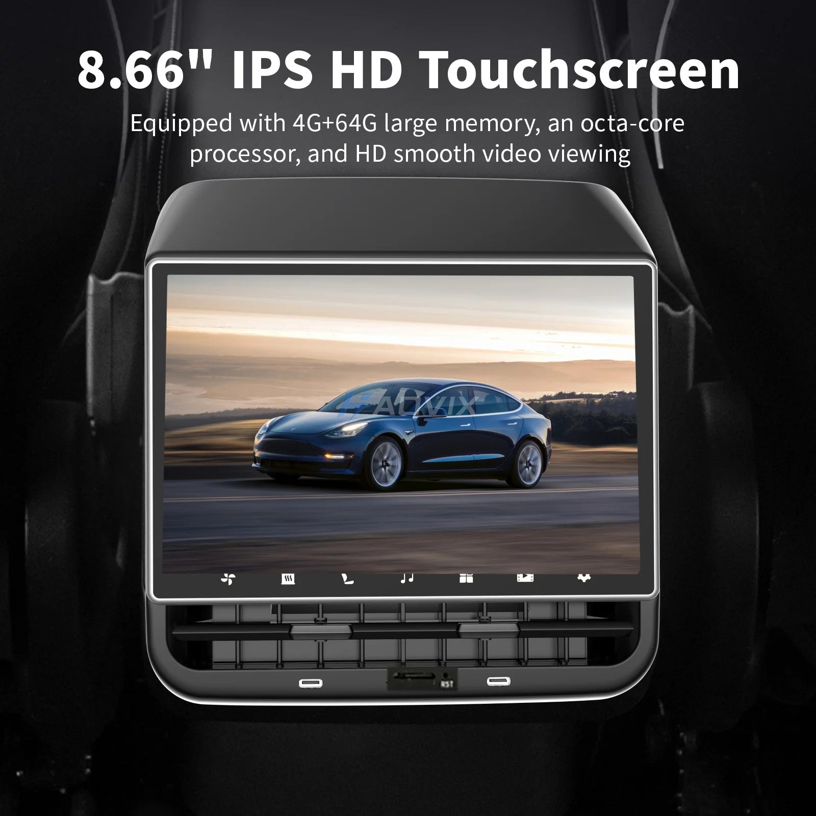 Haovix 8.66” Rear Seat Android Touchscreen Display for Tesla Model 3 & Model Y