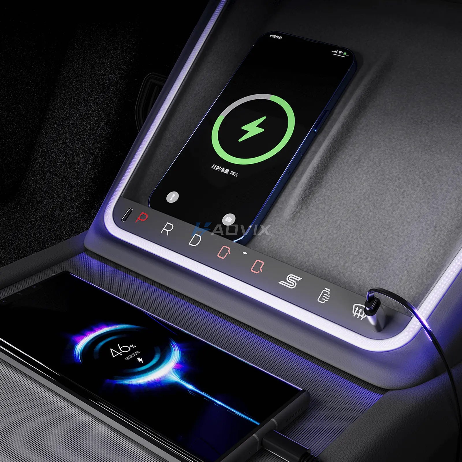 Haovix Center Console Wireless Charger with Shortcut Buttons & Ambient LED For Model 3 Highland/Model Y Juniper