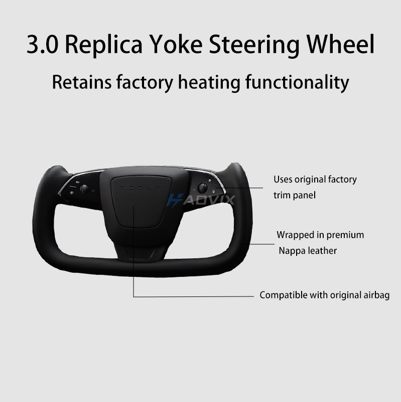 Haovix Premium Nappa Leather Yoke Steering Wheel 3.0  For Tesla Model 3 Highland / Model Y Juniper
