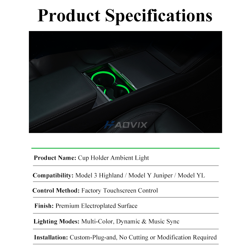 Haovix Tesla Steering Wheel Ambient Light Kit for Model 3 Highland, Model Y Juniper & Model YL