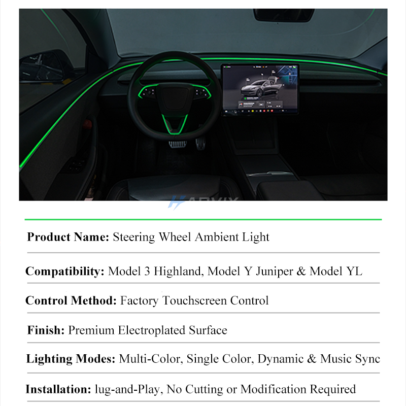 Haovix Tesla Steering Wheel Ambient Light Kit for Model 3 Highland, Model Y Juniper & Model YL