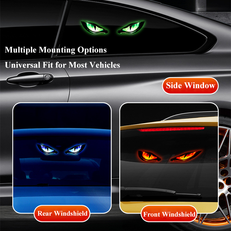 Haovix Solar Devil Eyes LED Car Window Light – Animated Rear Windshield Light with Suction Cup Mount