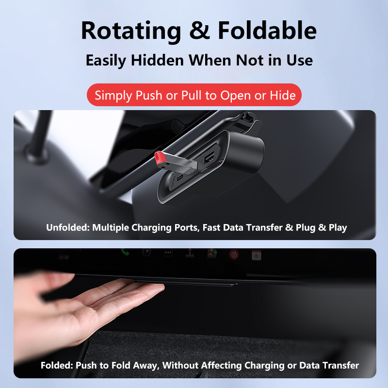 HAOVIX 4-in-1 Foldable Hidden USB Hub for Tesla Model 3/Y
