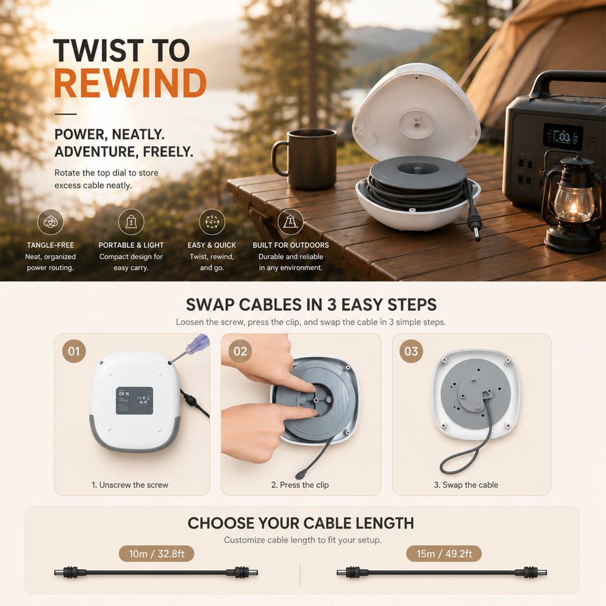 Haovix Starlink Mini Portable Power Hub with Cable Reel