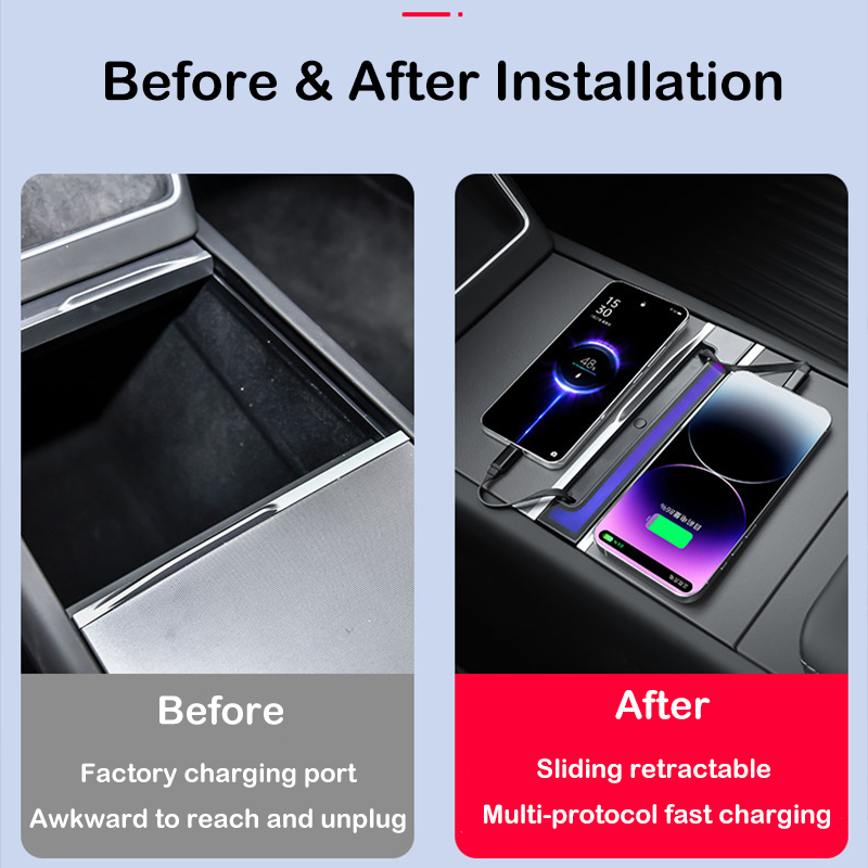 Haovix USB Hub for Tesla Model Y Juniper & Model 3 Highland (120W Retractable Fast Charging Hub)
