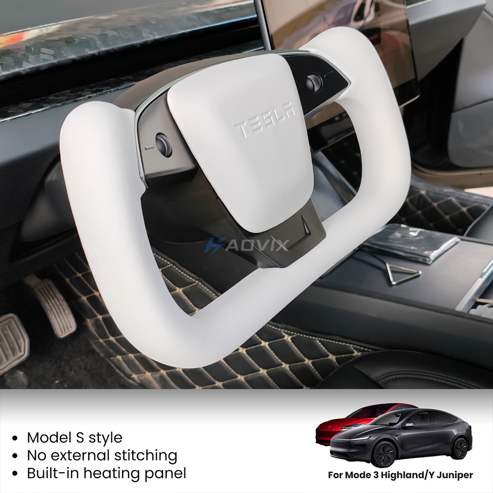 Haovix Premium Nappa Leather Yoke Steering Wheel 2.0  For Tesla Model 3 Highland / Model Y Juniper