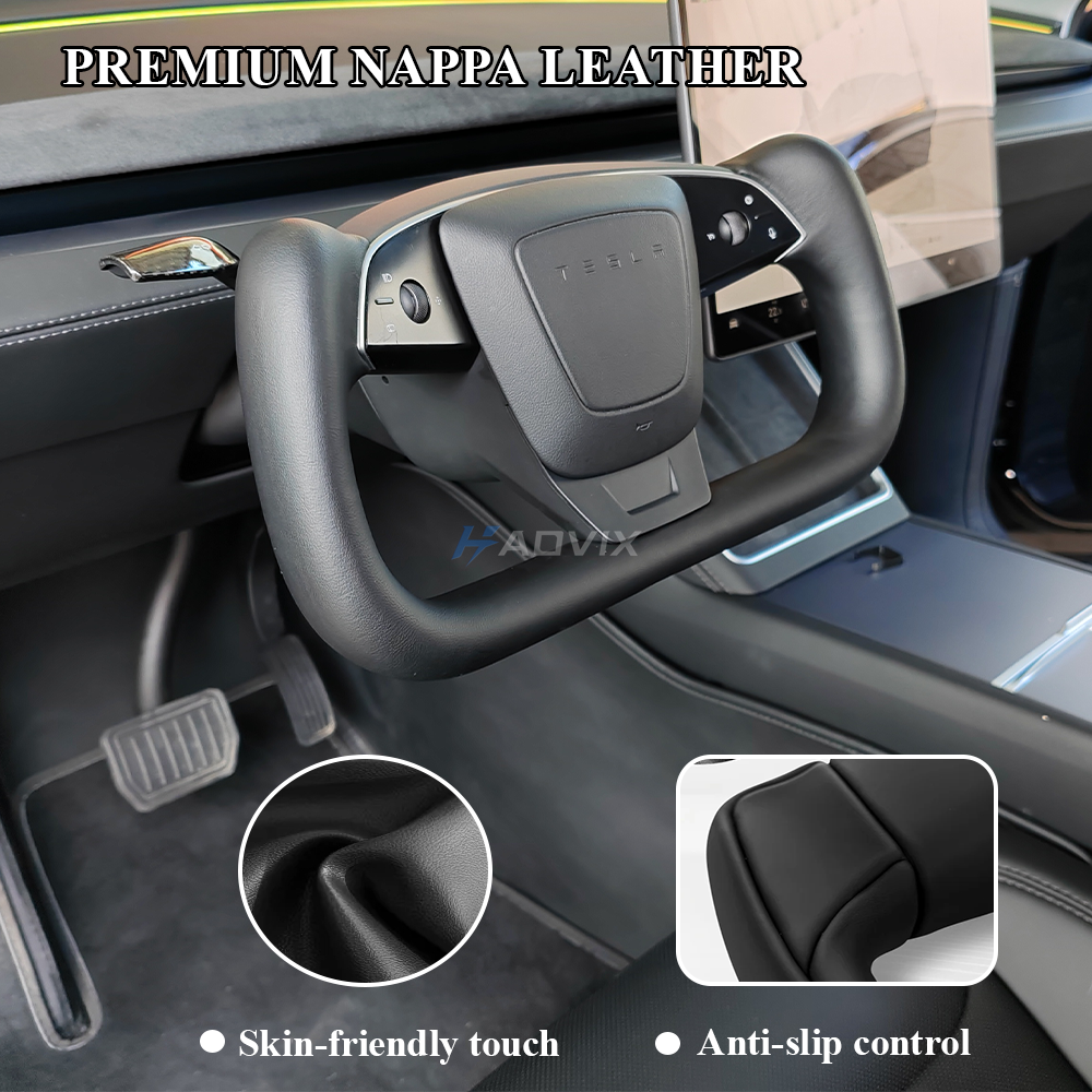Haovix Premium Nappa Leather Yoke Steering Wheel 2.0  For Tesla Model 3 Highland / Model Y Juniper