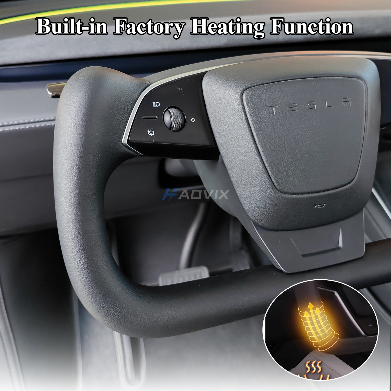 Haovix Premium Nappa Leather Yoke Steering Wheel 2.0  For Tesla Model 3 Highland / Model Y Juniper