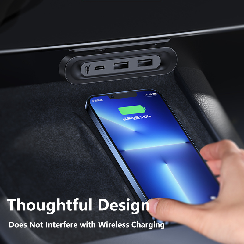 HAOVIX 4-in-1 Foldable Hidden USB Hub for Tesla Model 3/Y