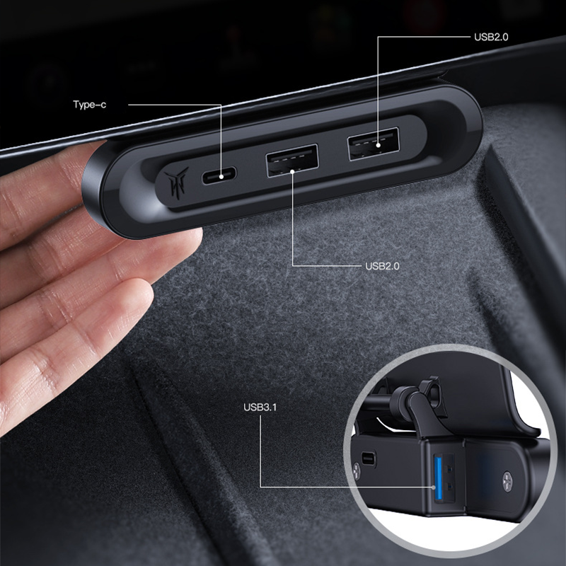HAOVIX 4-in-1 Foldable Hidden USB Hub for Tesla Model 3/Y