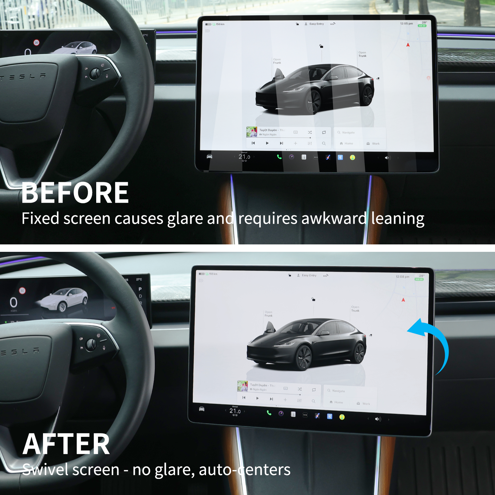 Haovix V3 Dashboard Screen Swivel Mount kit (Keep Original Height) For Model 3/Y/3 Highland/Model Y Juniper