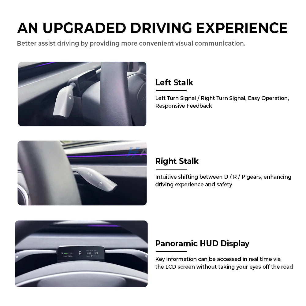 Haovix 3.71-inch Heads Up Display with Gear Shift Control Stalks Upgrade Kit For Mpdel Y Juniper / Model 3 Highland