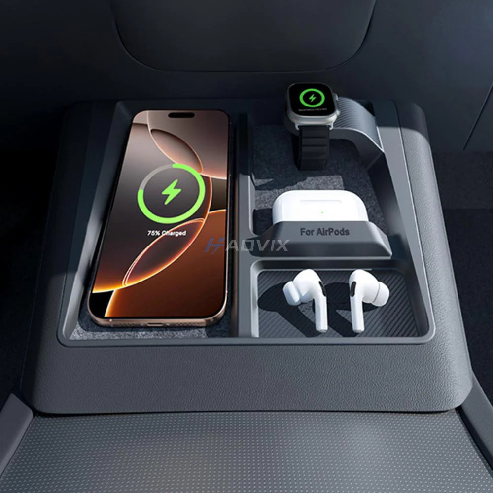Haovix Center Console 3-in-1 Wireless Charging Anti-Slip Organizer for Model Y Juniper & Model 3 Highland
