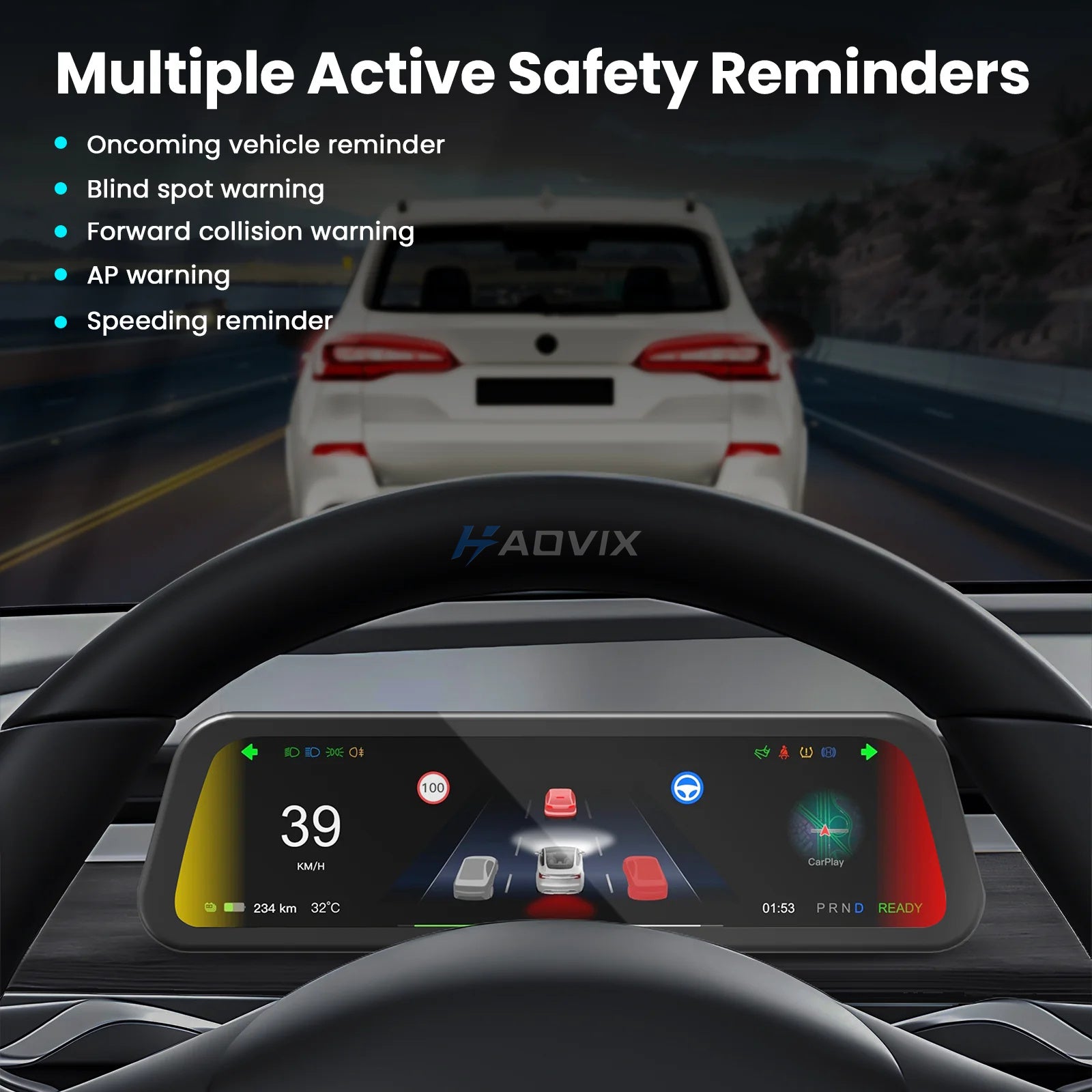 Haovix H96 9.6-inch CarPlay Screen Dashboard Touchscreen Display For Tesla Model 3/Y /Model Y Juniper/Model 3 Highland