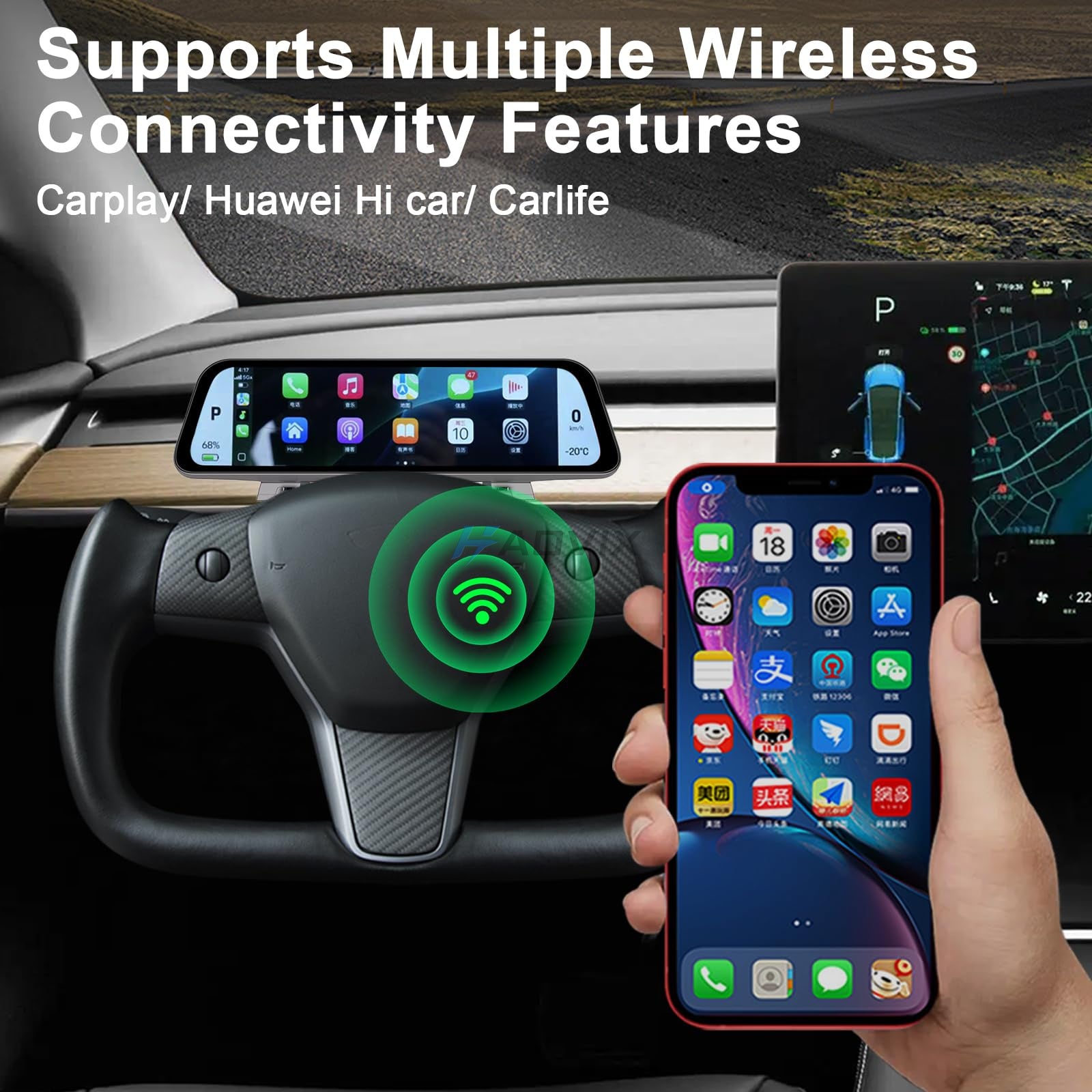 Haovix H96 Pro 9.6-inch Instrument Cluster Touchscreen Head Up Display for Model 3/3 Highland & Model Y/2026 Model Y Juniper