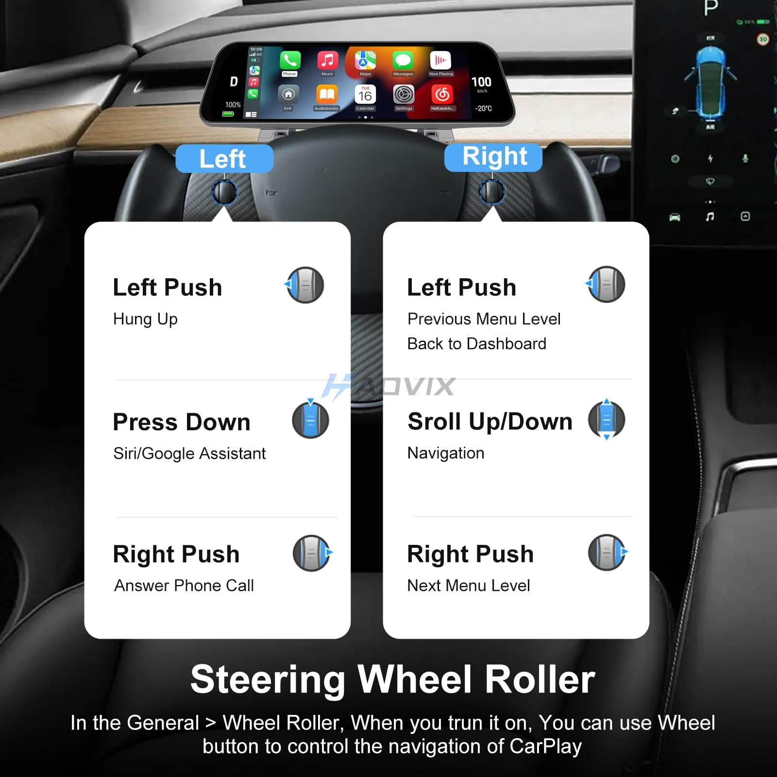 Haovix H96 Pro 9.6-inch Instrument Cluster Touchscreen Head Up Display for Model 3/3 Highland & Model Y/2026 Model Y Juniper