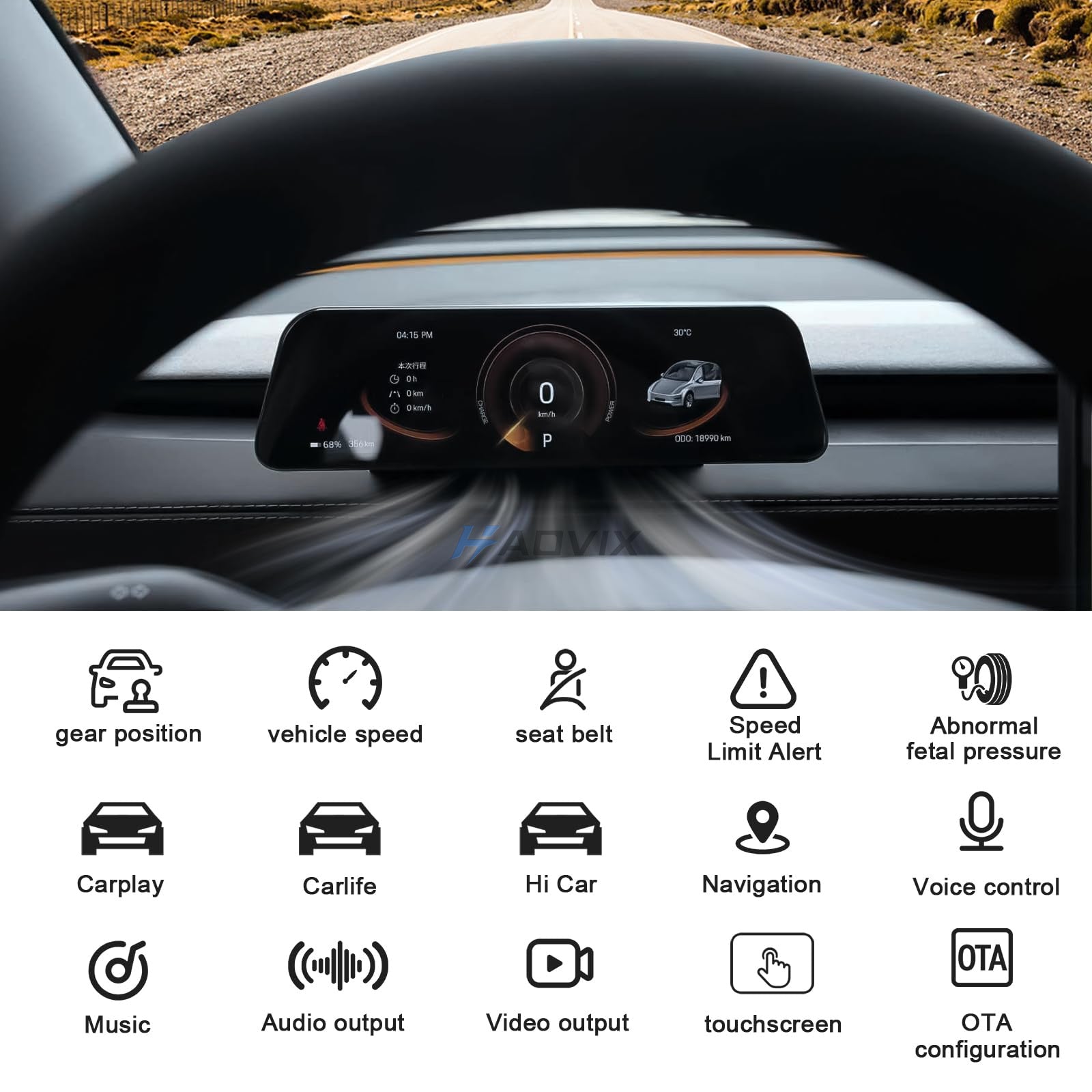 Haovix H96 Pro 9.6-inch Instrument Cluster Touchscreen Head Up Display for Model 3/3 Highland & Model Y/2026 Model Y Juniper