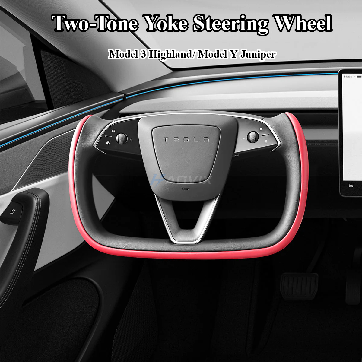 Haovix Two-Tone Nappa Leather Yoke Steering Wheel for Tesla Model 3 Highland & Model Y Juniper