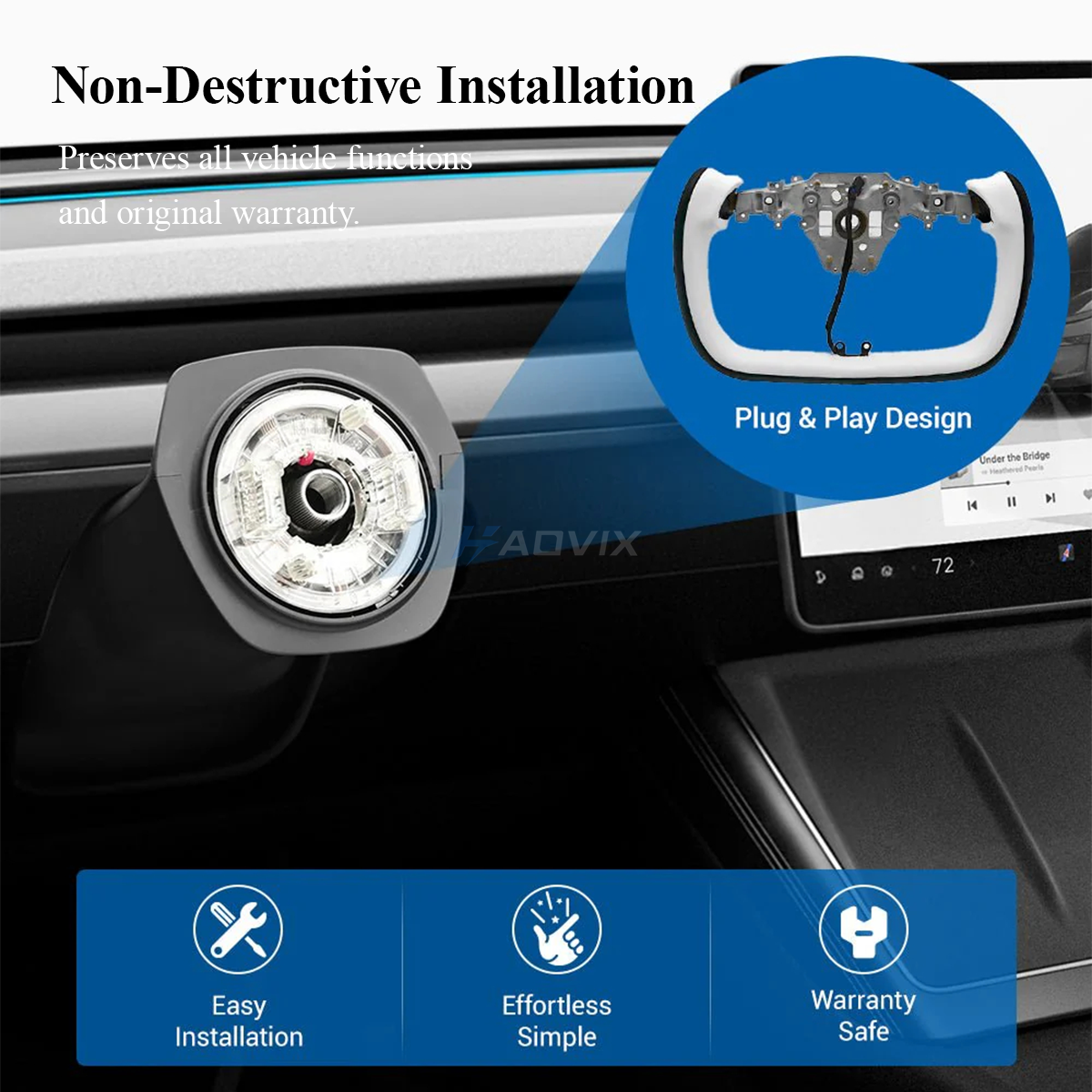 Haovix Two-Tone Nappa Leather Yoke Steering Wheel for Tesla Model 3 Highland & Model Y Juniper