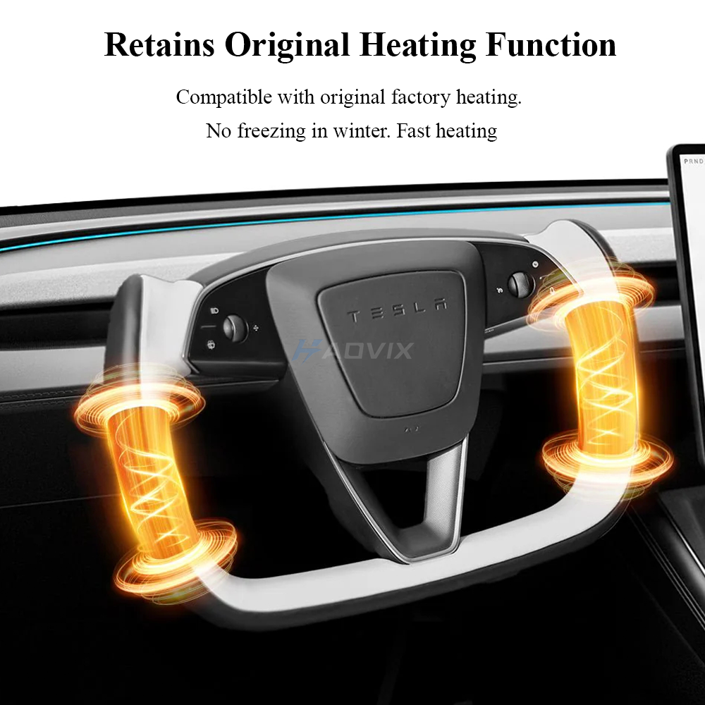 Haovix Two-Tone Nappa Leather Yoke Steering Wheel for Tesla Model 3 Highland & Model Y Juniper