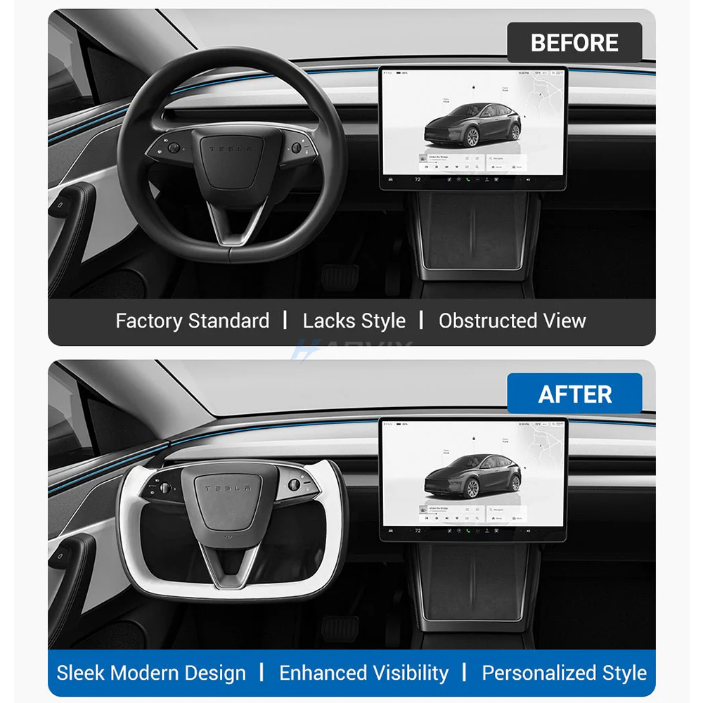 Haovix Two-Tone Nappa Leather Yoke Steering Wheel for Tesla Model 3 Highland & Model Y Juniper