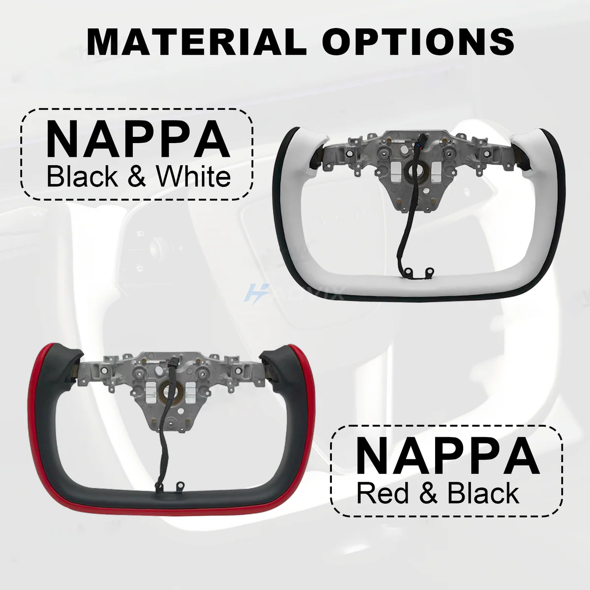 Haovix Two-Tone Nappa Leather Yoke Steering Wheel for Tesla Model 3 Highland & Model Y Juniper