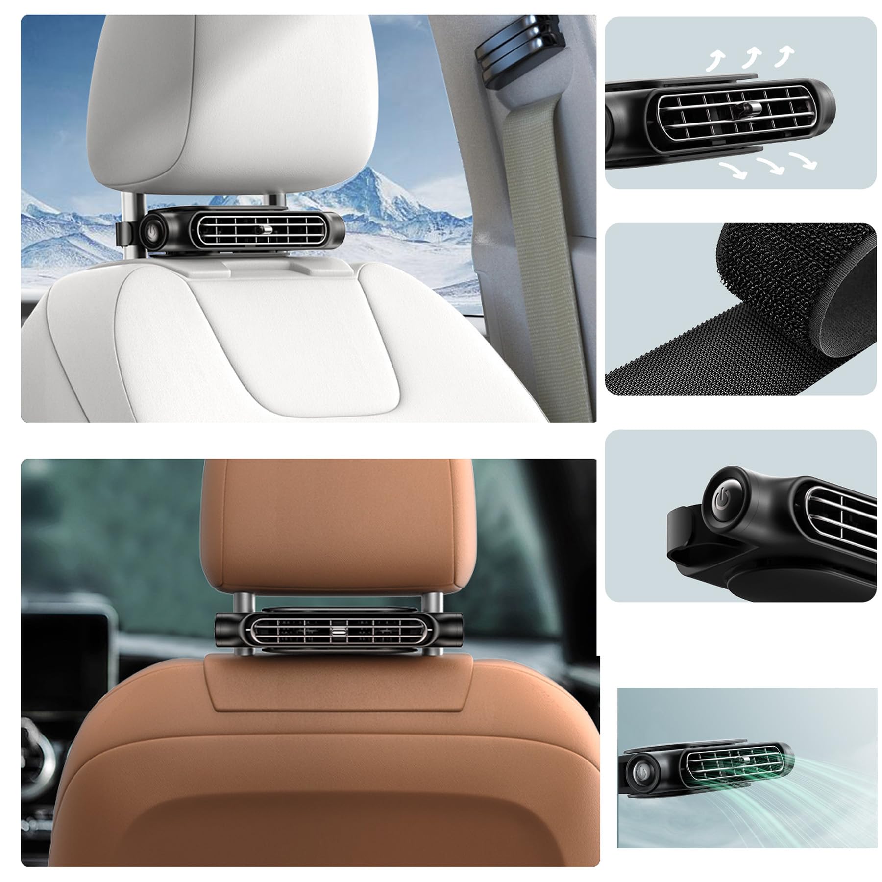Haovix Portable Car Headrest Fan – USB Car Seat Cooling Fan for Front & Rear Seats for SUV, RV, Sedan & Truck