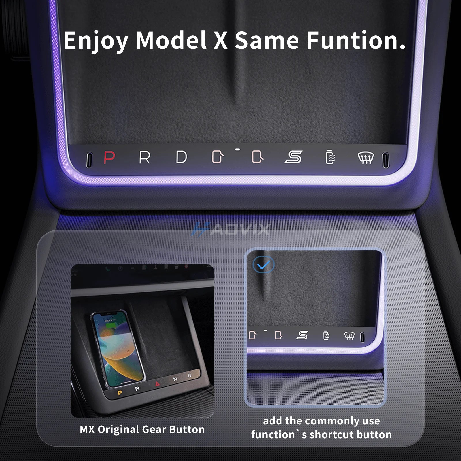 Haovix Center Console Wireless Charger with Shortcut Buttons & Ambient LED For Model 3 Highland/Model Y Juniper