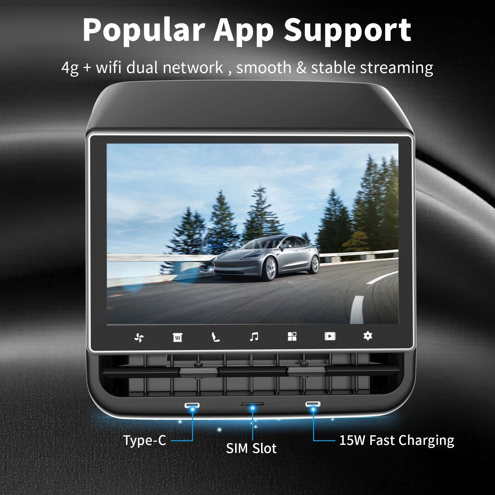 Haovix 8.66” Rear Seat Android Touchscreen Display for Tesla Model 3 & Model Y