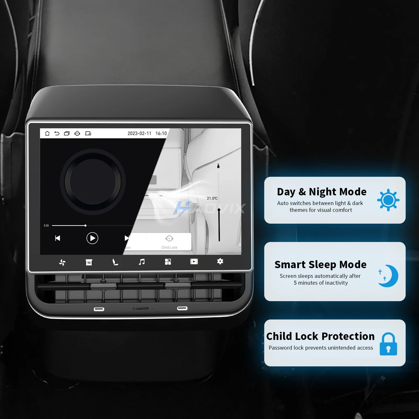 Haovix 8.66” Rear Seat Android Touchscreen Display for Tesla Model 3 & Model Y